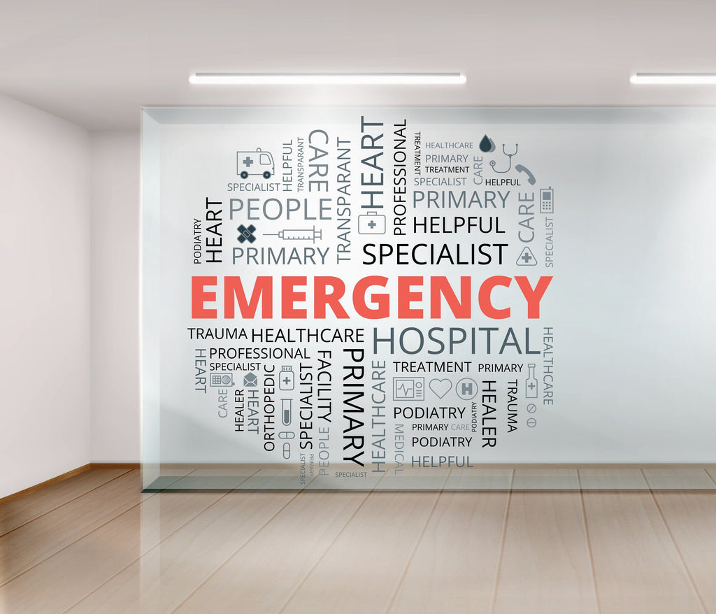 Emergency Hospital Healthcare Vinyl Wall Decal, Health Wellness Words Cloud, Clinic Hospital Wall Decor, Medical Office Stickers Mural 231LU