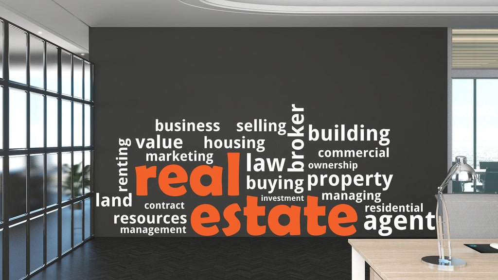 Real Estate Vinyl Wall Decal, Agent Realtor Broker Agency Office Idea Window Business Decor Art Sticker Mural, Real Estate word cloud 236LU