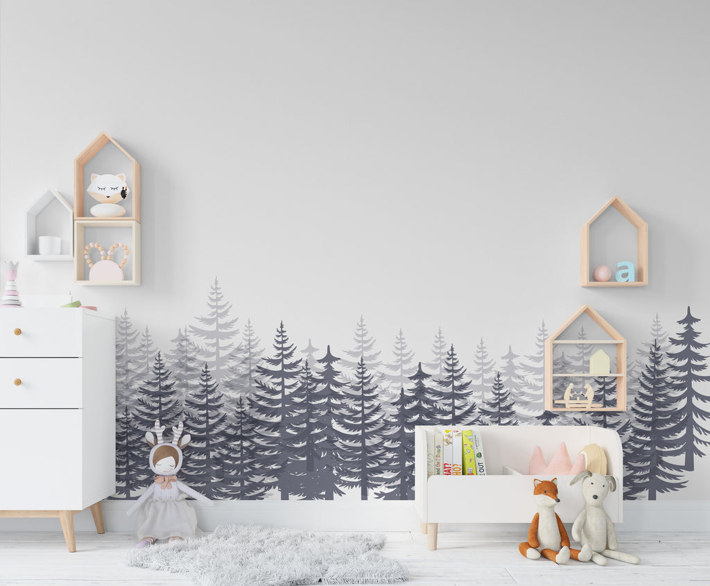 Woodland Wonderland : Forest Pine Tree Wall Decal, Pine Tree Wall Sticker, Nursery Mural, Forest Wall Decal, Woodland Decal Nature 272LU
