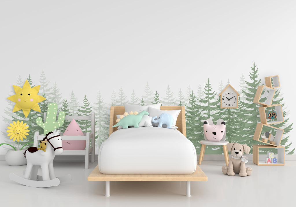 Woodland Wonderland : Forest Pine Tree Wall Decal, Pine Tree Wall Sticker, Nursery Mural, Forest Wall Decal, Woodland Decal Nature 272LU