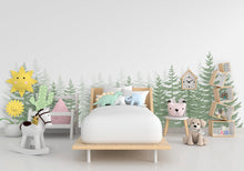 Load image into Gallery viewer, Woodland Wonderland : Forest Pine Tree Wall Decal, Pine Tree Wall Sticker, Nursery Mural, Forest Wall Decal, Woodland Decal Nature 272LU