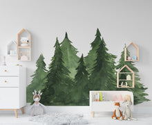 Load image into Gallery viewer, Woodland Wonderland : Forest Pine Tree Watercolor Wall Decal, Pine Tree Wall Sticker, Forest Wall Decal, Woodland Decal Nature Nursery 275LU