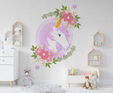 Load image into Gallery viewer, Unicorn Wall Stickers, Girls Bedroom Decor, Unicorn Flowers Decal, Vinyl, Nursery Wall Stickers, Playroom Wall Decor, Unicorn Stickers 277LU