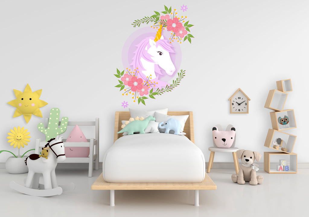 Unicorn Wall Stickers, Girls Bedroom Decor, Unicorn Flowers Decal, Vinyl, Nursery Wall Stickers, Playroom Wall Decor, Unicorn Stickers 277LU