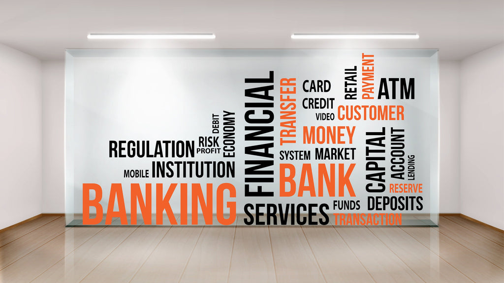 Banking Wall Decal Bank Wall Decor Bank Word Cloud Office Wall Stickers Financial Business Customer Finance Decor Vinyl Wall Stickers 242LU