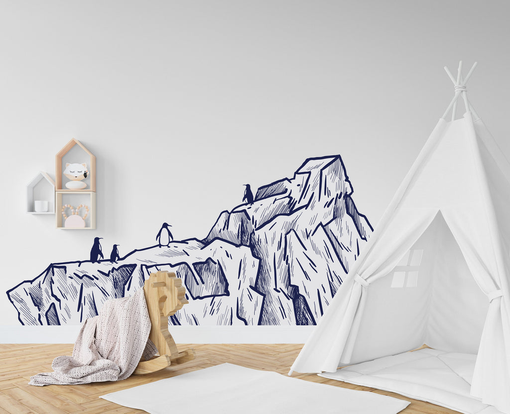 Iceberg Penguins wall decal, Arctic inspired home decor, Arctic wall art decal, Iceberg wall sticker, Nursery vinyl wall decor Penguin 247LU