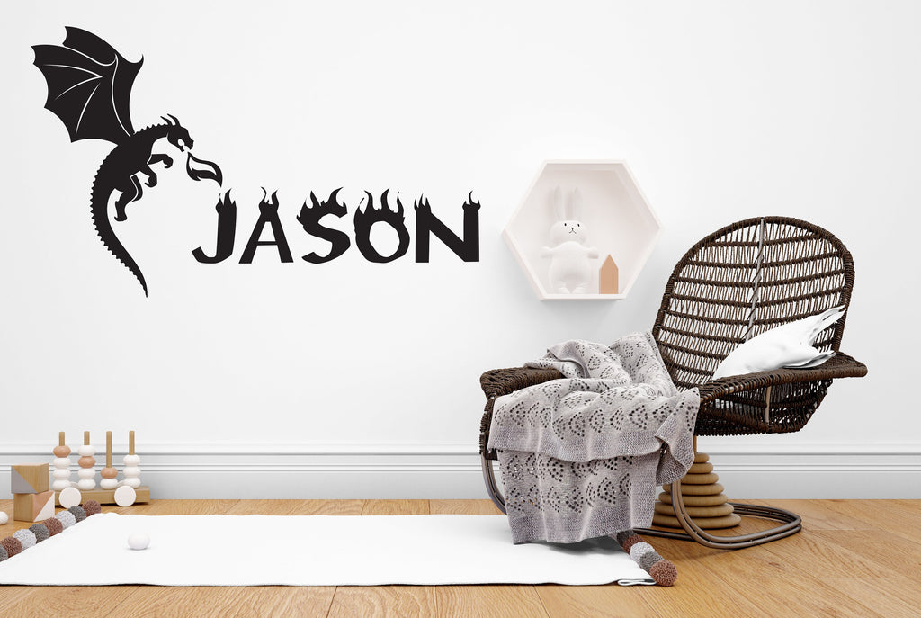 Dragon wall decals, Dragon Custom Name Flame wall art vinyl wall decal, Beast vinyl sticker, Fantasy wall decor, Nursery vinyl murals 248LU