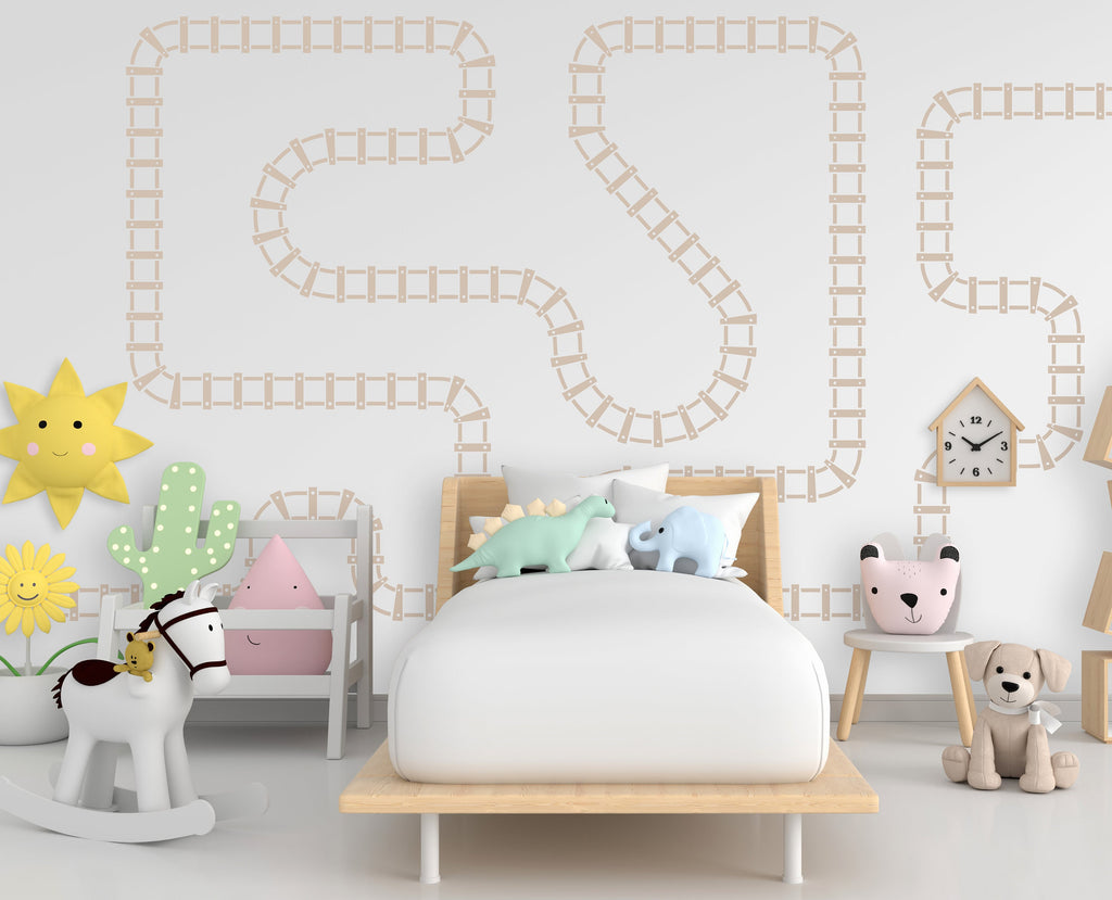 Railroad track wall vinyl stickers, Train track wall decals, Boho, Train railway track wall decor, nursery decor, kids boys room, dorm 249LU