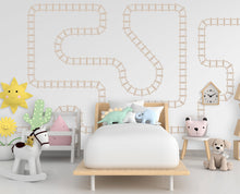 Load image into Gallery viewer, Railroad track wall vinyl stickers, Train track wall decals, Boho, Train railway track wall decor, nursery decor, kids boys room, dorm 249LU