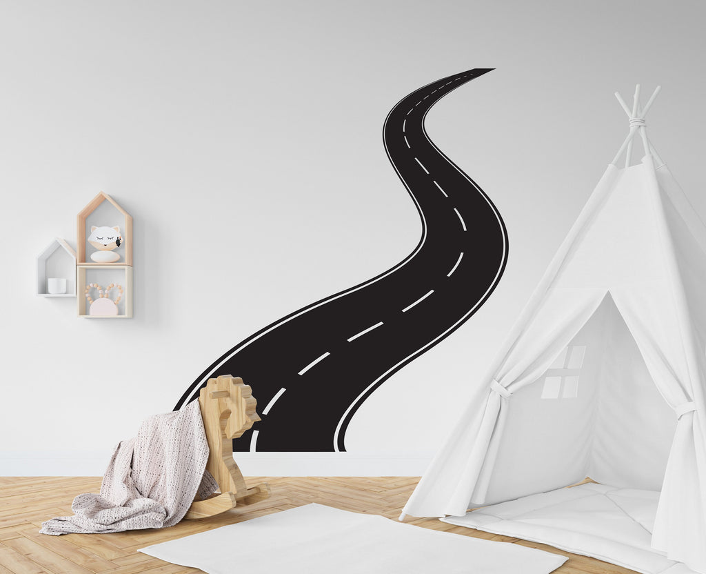 Road wall decal sticker, tire track wall sticker, road wall decals, winding road mural, road wall vinyl, kids gifts, kids room nursery 250LU