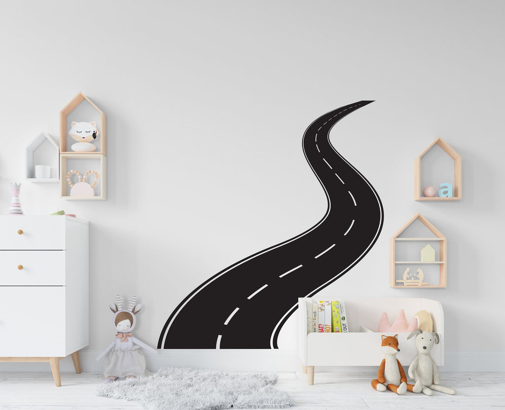 Road wall decal sticker, tire track wall sticker, road wall decals, winding road mural, road wall vinyl, kids gifts, kids room nursery 250LU