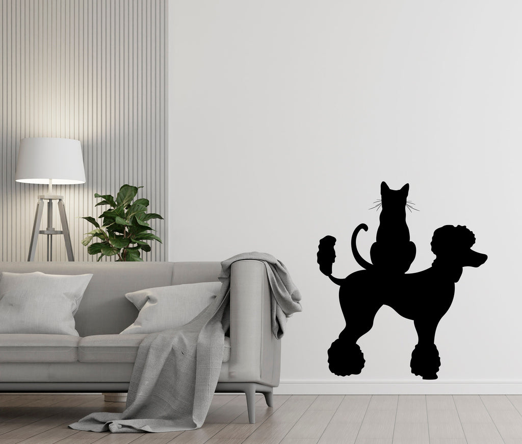 Dog and Cat wall decal Poodle decor Cat Dogs Pets wall art Decal Dog Cat Lover Animals wall decal Cat Wall Wall Decals Stickers Vinyl 283LU