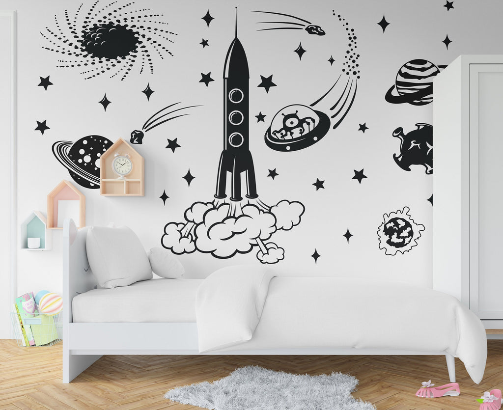 Space Decals, Stars Wall Decals, Planets Wall Decal, Rocket Decal, Solar System Decals, Сosmonaut Decal, Nursery Decals, Kids room 164RS