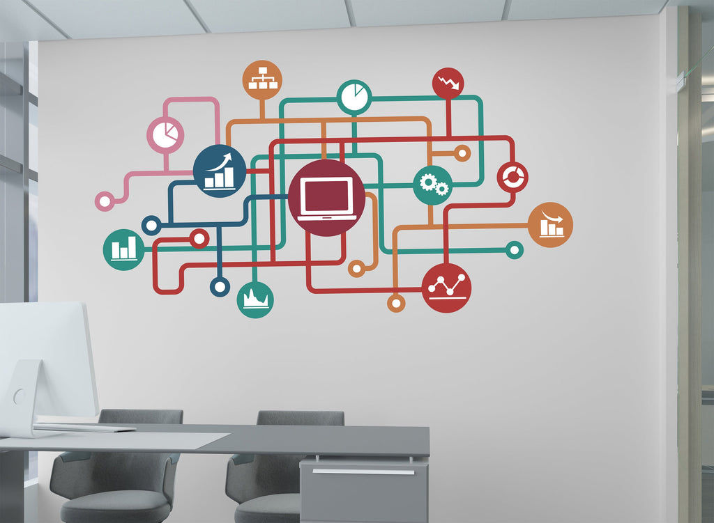 Technology Vinyl Wall Art Decal, Circuit Board Wall Decal, Office Wall Decor, Business Software Wall Sticker, Computer It Decor Office 165RS