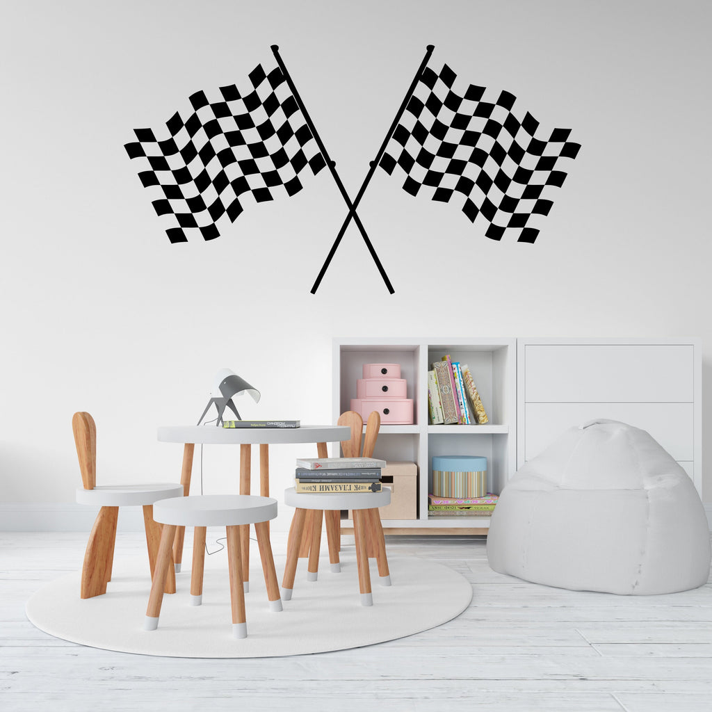 Race Flag Wall Vinyl Decal Home Decor Art Sticker Sports Racing Car Checkered Flag Boy Racer Kids Room Nursery Finish Flag Mural Art 264LU