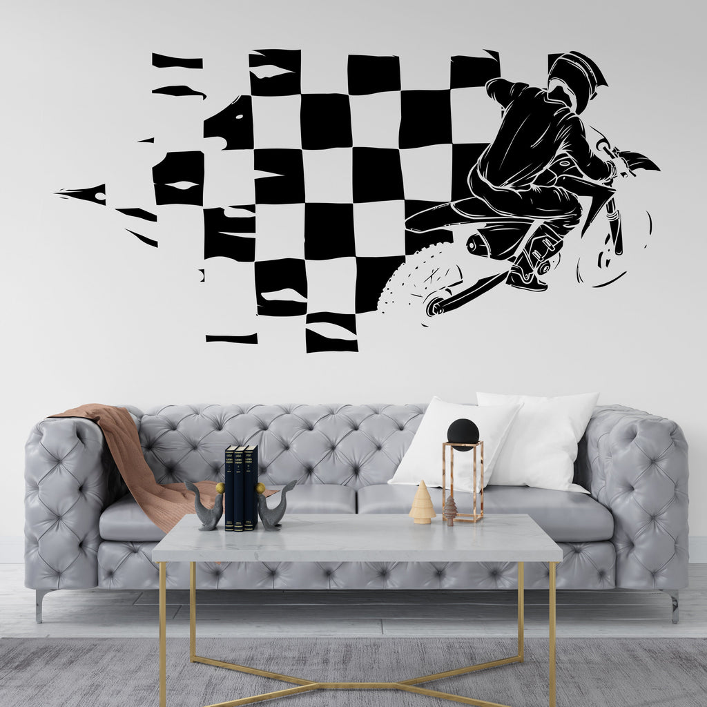 Motocross Wall Decor, Motocross Wall Decals, Race Flag, Ride Wall Art, Stickers Bedroom Motocross Wall Vinyl Nursery Wall Decals Art 265LU
