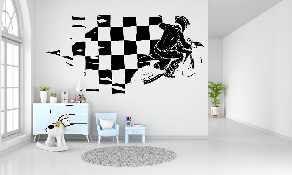 Motocross Wall Decor, Motocross Wall Decals, Race Flag, Ride Wall Art, Stickers Bedroom Motocross Wall Vinyl Nursery Wall Decals Art 265LU