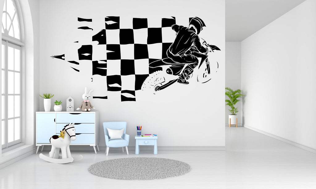 Motocross Wall Decor, Motocross Wall Decals, Race Flag, Ride Wall Art, Stickers Bedroom Motocross Wall Vinyl Nursery Wall Decals Art 265LU