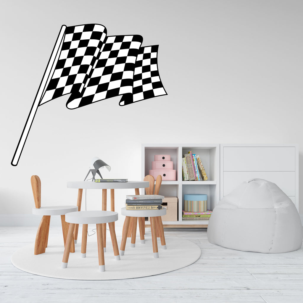 Checkered Flag Race Flag Wall Vinyl Decal Home Decor Art Sticker Sports Racing Car Boy Racer Kids Room Nursery Finish Flag Mural Art 266LU