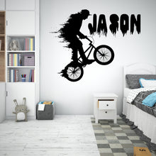 Load image into Gallery viewer, BMX Bike Wall Decal, Personalized Name, Custom Name Decals, Bicycle Wall Sticker Bike Wall Decor For Boys Room BMX vinyl mural 267LU