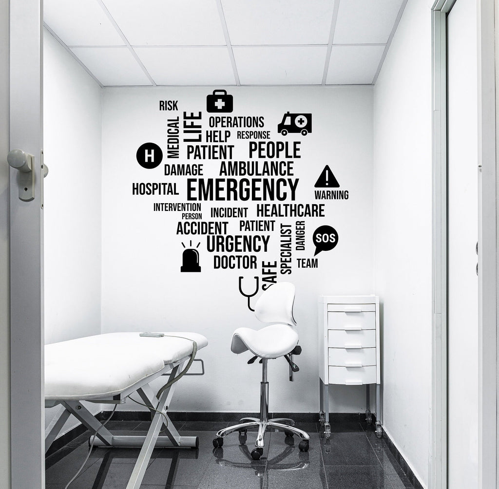 Emergency Hospital Healthcare Vinyl Wall Decal, Health Wellness Words Cloud, Clinic Hospital Wall Decor, Medical Office Stickers Mural 288LU