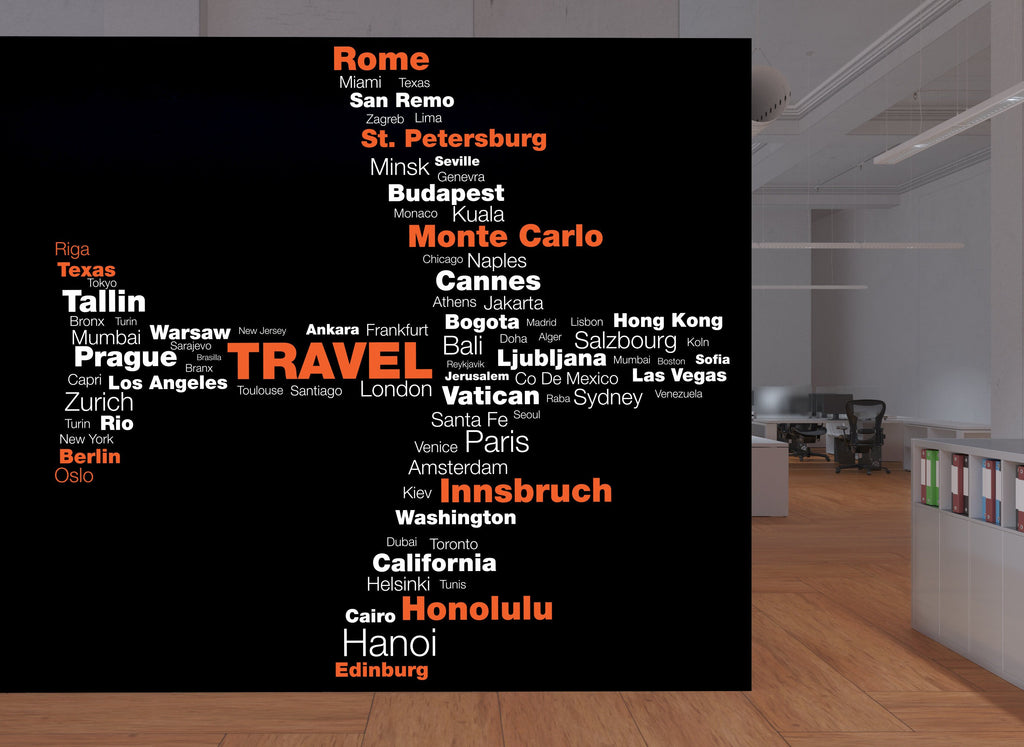 Travel Agency Decoration, Travel Agency wall decal, Airplane Cities wall art decor, Travel world cities wall sticker Office wall decor 289LU