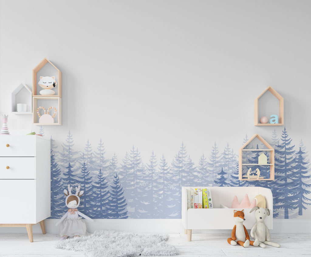 Woodland Wonderland : Forest Pine Tree Wall Decal, Pine Tree Wall Sticker, Nursery Mural, Forest Wall Decal, Woodland Decal Nature 272LU