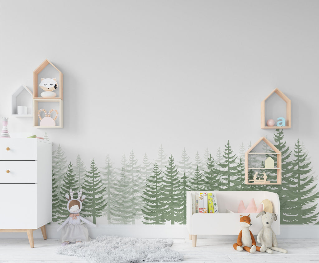 Woodland Wonderland : Forest Pine Tree Wall Decal, Pine Tree Wall Sticker, Nursery Mural, Forest Wall Decal, Woodland Decal Nature 272LU