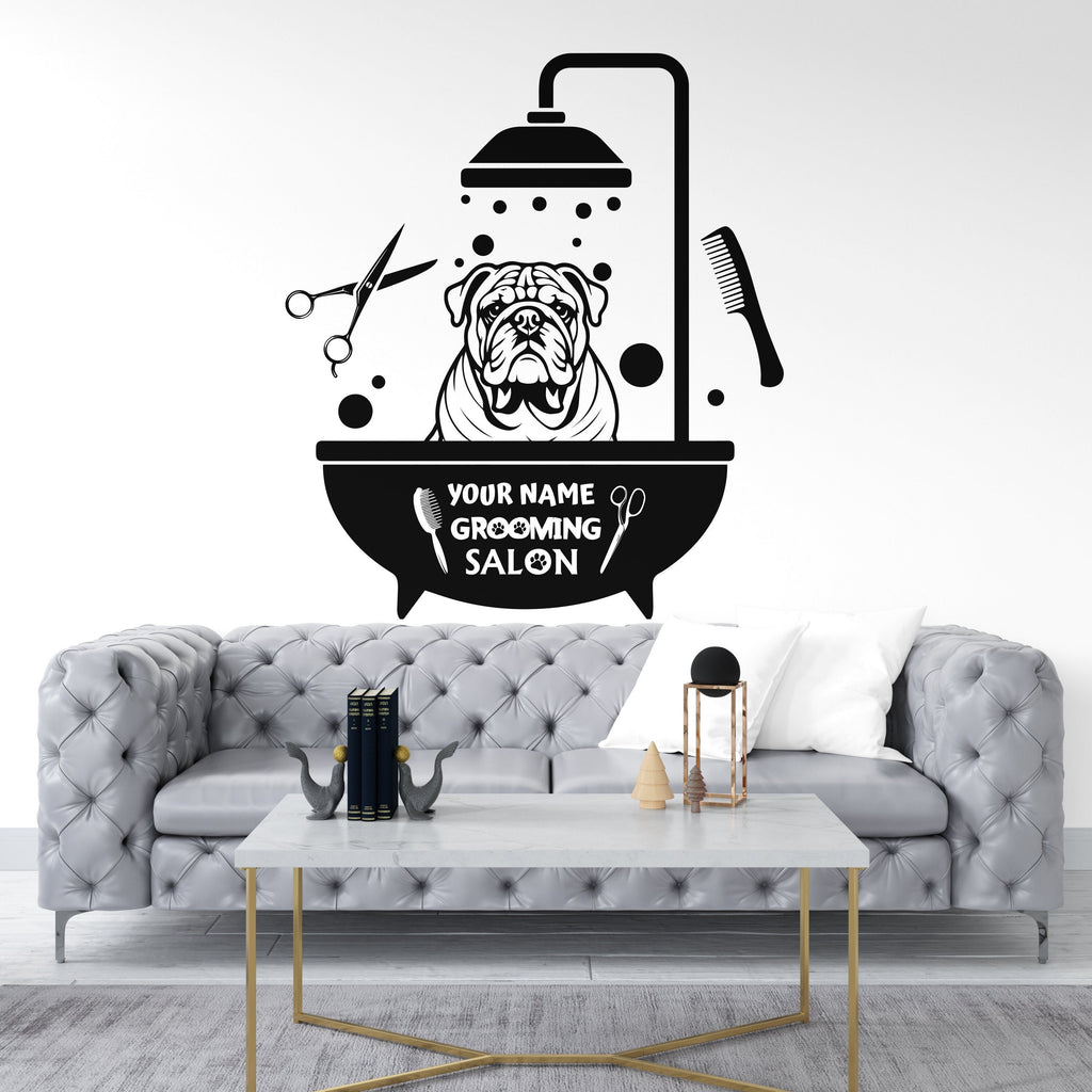 English Bulldog Grooming Salon wall decal Dog decor Veterinary Dog wall art Decal Dog Lover Pet Store Dog Wall Bathroom Stickers Vinyl 009DE