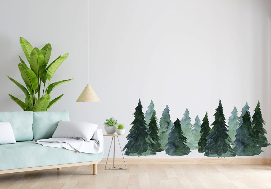 Woodland Wonderland : Forest Pine Tree Watercolor Wall Decal, Pine Tree Wall Sticker, Forest Wall Decal, Woodland Decal Nature Nursery 274LU