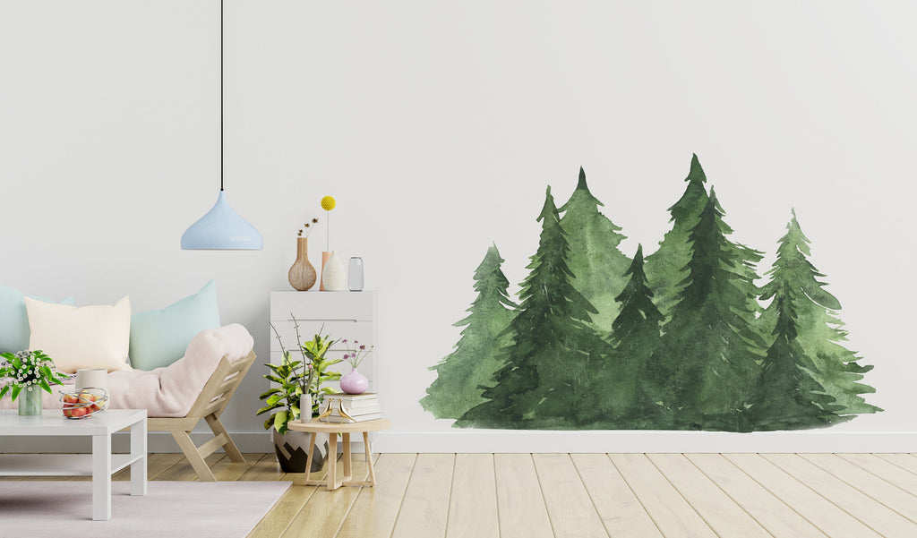 Woodland Wonderland : Forest Pine Tree Watercolor Wall Decal, Pine Tree Wall Sticker, Forest Wall Decal, Woodland Decal Nature Nursery 275LU
