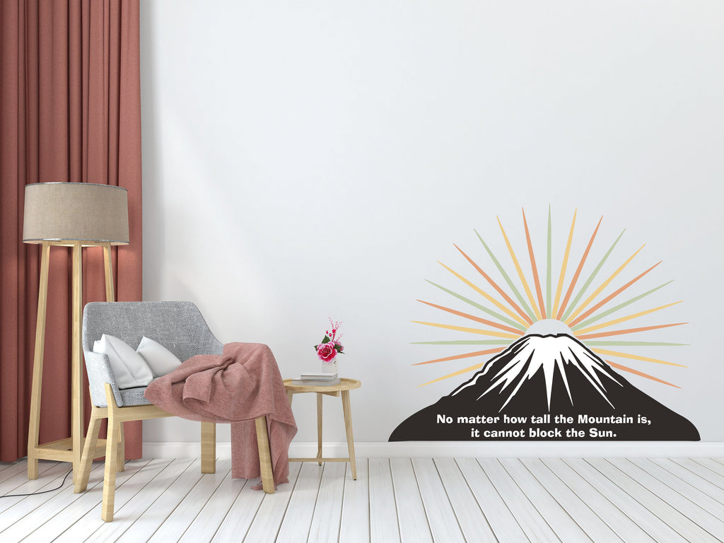 Mountain Wall Decal, Mountain wall mural, Sun colorful wall decal, Sun shining mountain wall art decor, Colorful sun, Quotes decals 177RS