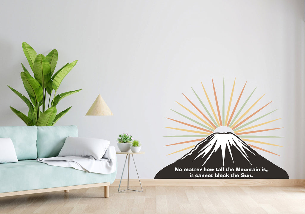 Mountain Wall Decal, Mountain wall mural, Sun colorful wall decal, Sun shining mountain wall art decor, Colorful sun, Quotes decals 177RS