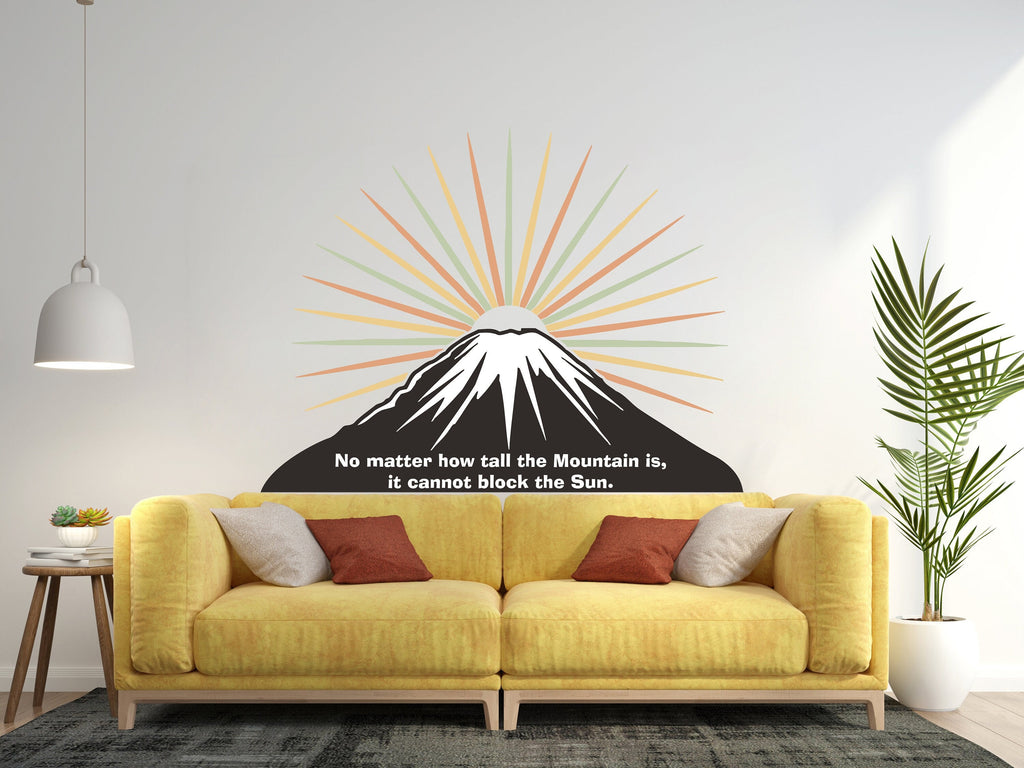 Mountain Wall Decal, Mountain wall mural, Sun colorful wall decal, Sun shining mountain wall art decor, Colorful sun, Quotes decals 177RS