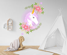 Load image into Gallery viewer, Unicorn Wall Stickers, Girls Bedroom Decor, Unicorn Flowers Decal, Vinyl, Nursery Wall Stickers, Playroom Wall Decor, Unicorn Stickers 277LU