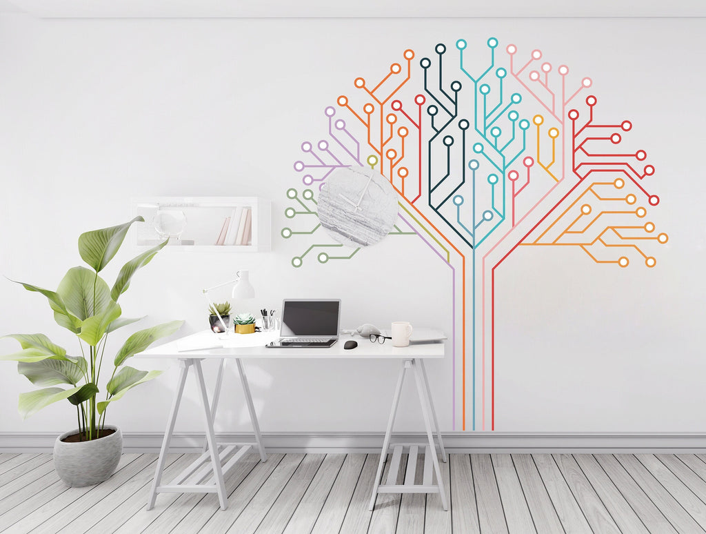 Circuit Board Wall Decal, Technology Vinyl Wall Art Decals, Company Name Decal, Office Decor, Business Wall Decal, Wall Art Office 192RS