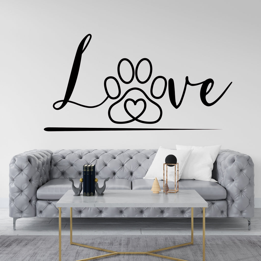Love Heart Paws Dog Wall Decor, Dog Lover Wall Decals, Dog Wall Art, Dog Lover Stickers Bedroom Wall Vinyl Nursery Wall Decals Art 016DE