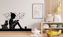Load image into Gallery viewer, Girl Reading Book Library vinyl wall art decals, library wall decal, education decals, reading room, nurseries, school, kids gifts 295LU