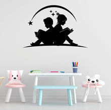 Load image into Gallery viewer, Sister and Brother Reading Book Library vinyl wall art decals, education decals, reading room, nurseries, school, kids gifts, Mom Gift 296LU