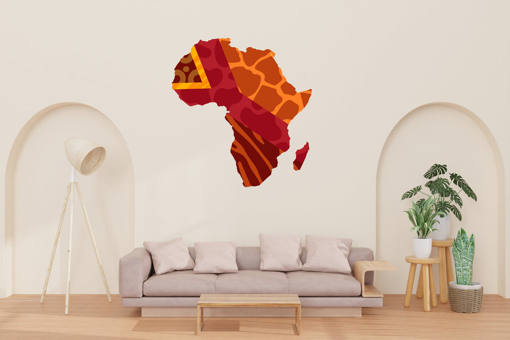 Africa Map Wall Art Vinyl Sticker, Africa Continent Wall Vinyl Decal, African Map Wall Mural Decor, Traditional Map vinyl wall decal 302LU