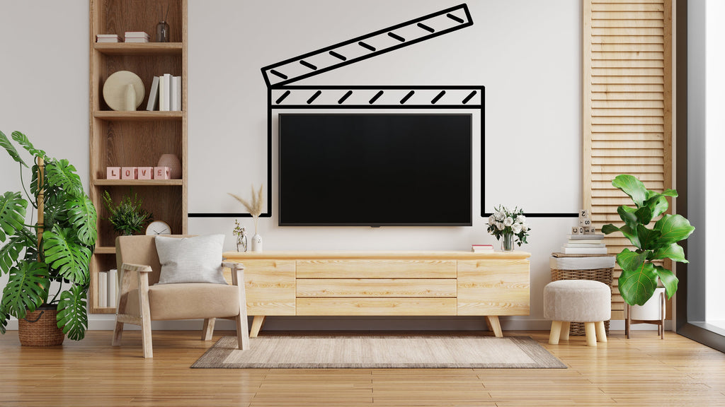 Clapperboard Wall Decal for TV, Film clap board Tv Decor, Home Cinema wall decal, Theater Room Decor, Family room vinyl sticker mural 306LU