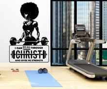 Load image into Gallery viewer, With Gods all things are Possible Afro American Fitness Wall Decal Afro Girl Workout Wall Decal Gym Wall Decor Motivational Wall Decal 210RS