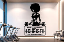 Load image into Gallery viewer, With Gods all things are Possible Afro American Fitness Wall Decal Afro Girl Workout Wall Decal Gym Wall Decor Motivational Wall Decal 210RS
