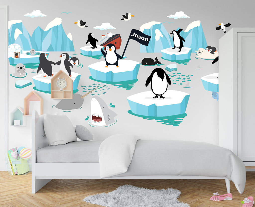 Arctic Wall Decor, Arctic Animals decal, Penguins Whale Iceberg Antarctica Nursery Wall Decal, Nursery Decor, Polar Bear, Arctic World 307LU