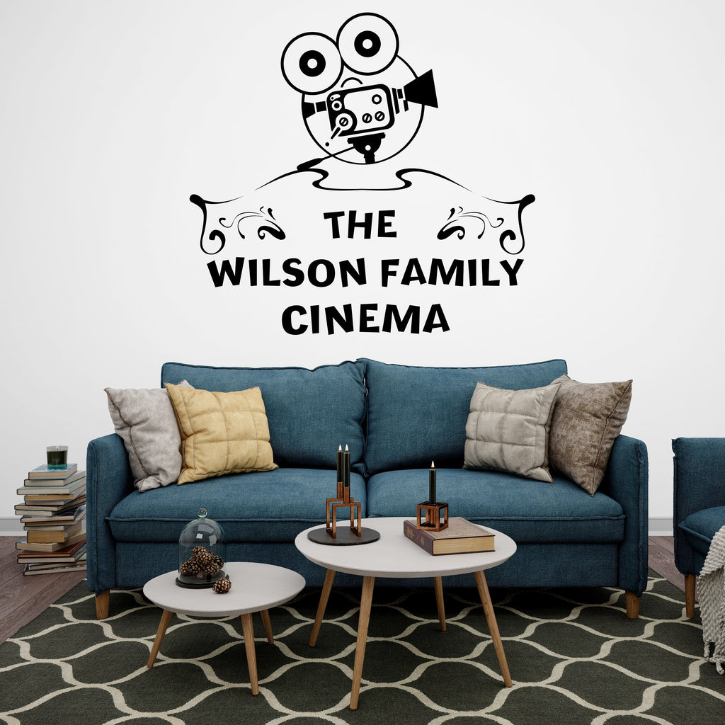 Home Cinema Wall Decal, Personalized Theater Room Decor, Family Room Vinyl Sticker Mural, Movie Film Playroom Decor Camera Wall Art 308LU