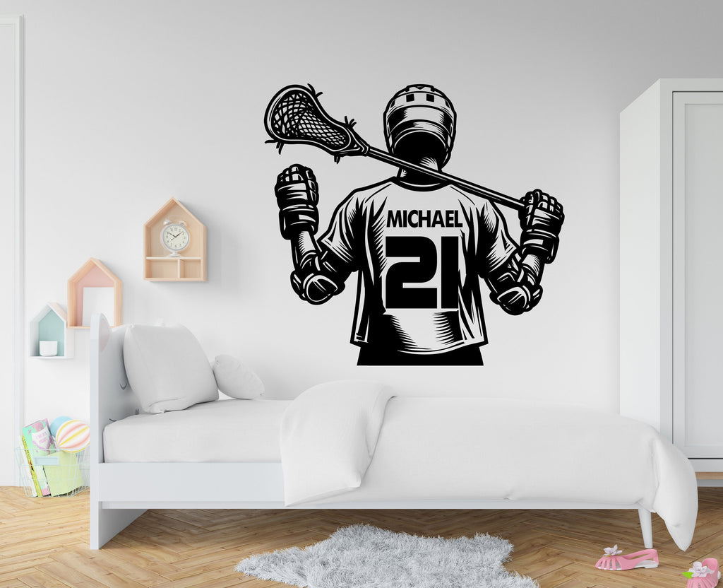 Large Custom Name Lacrosse Player wall decal Sport Wall Decal Kids Decal Personalized Lacrosse wall Vinyl Wall Sticker Boy Room 218RS