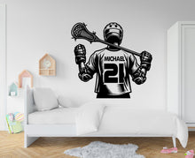 Load image into Gallery viewer, Large Custom Name Lacrosse Player wall decal Sport Wall Decal Kids Decal Personalized Lacrosse wall Vinyl Wall Sticker Boy Room 218RS