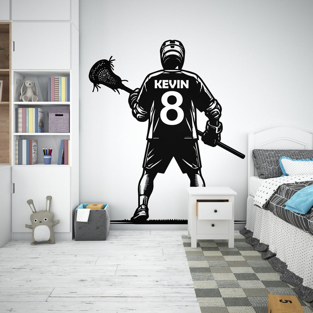 Large Custom Name Lacrosse Player wall decal Sport Wall Decal Kids Decal Personalized Lacrosse wall Vinyl Wall Sticker Boy Room 219RS