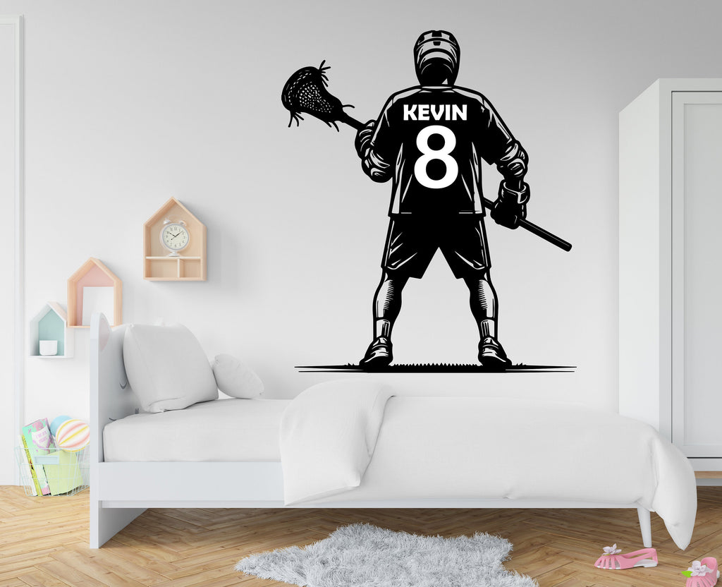 Large Custom Name Lacrosse Player wall decal Sport Wall Decal Kids Decal Personalized Lacrosse wall Vinyl Wall Sticker Boy Room 219RS