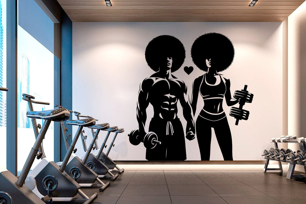 Couple Afro Gym Wall Decal Fitness Wall Art Decor Crossfit Wall Decal Crossfit Gift Home Gym Wall Sticker Motivational Wall Decal 234RS